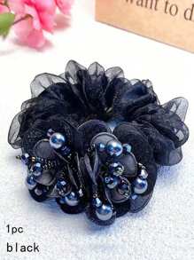 1pc Elegant Floral Double-Layer Large Hair Scrunchie, High Elasticity Hair Tie, Suitable For Women's Daily Use And HairstylingScrunchiesscrunchy Hair Ties