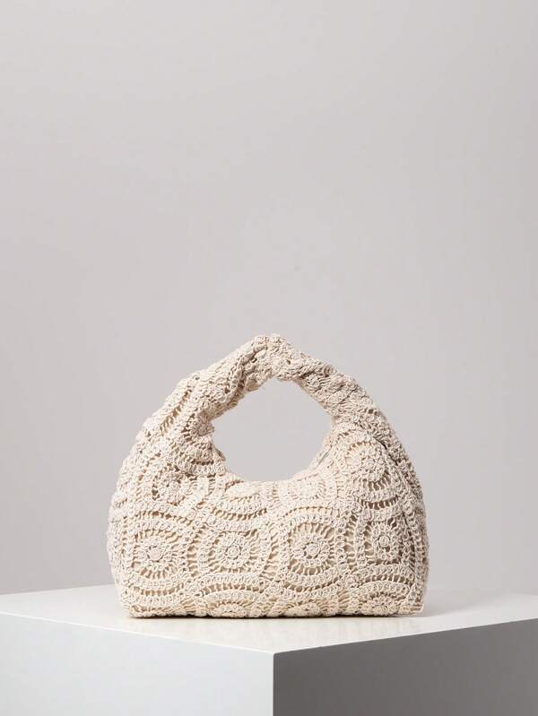 Sac fourre-tout tressé à motif floral, sacs de plage bohèmes pour femmes, sac à main plissé haut de gamme, portefeuille de paille décontracté pour vacances (motifs assortis de manière aléatoire). Parfaitement assorti avec les tenues de vacances des femmes. Nécessités de plage, accessoires de plage, articles de plage et accessoires d'été, dernier sac de vacances