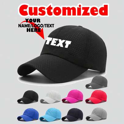 1 pièce Casquette de baseball en maille séchage rapide personnalisée pour activités extérieures, visière de soleil sport réglable unisexe pour hommes et femmes, couleur unie, respirante, idéale pour les cadeaux, simple, couleur unie, respirante, protection solaire, casquette de voyage d'extérieur