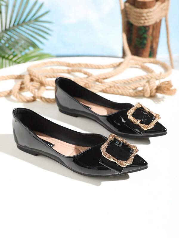 Pointed Toe Soft Leather Soft Sole Glossy Youthful Casual Flats For Girl