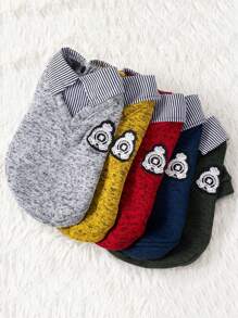 1pc Pet Cats & Dogs Spring/Summer Clothes, Korean Style Grey Fleece Thickened Shirt Collar Hoodie, Small Pet Apparel
