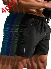 4 Stücke Set sommerlicher, lässiger und modischer, schnell trocknender Herren-Shorts für Sport, Laufen, Fitness und Strandmode, mit reflektierendem Druckdesign, das perfekte Geschenk für deinen Freund