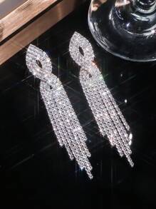 1对奢华水晶吊坠耳环，女士款，适合约会、婚礼、周年纪念或正式场合佩戴 - 銀色 - 查看 5