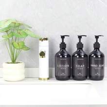 1pc Lotion Dispenser Bottle, Countertop Refillable Soap Dispenser, 16.91oz Bathroom Conditioner, Shampoo And Body Wash Dispenser Bottle, Great For Body Lotion, Face Cream, Dish Soap, With Pump And Waterproof Label, Home Decor Back To School - Black - View 7