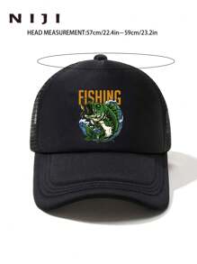 Breathable Mesh Trucker Cap With Fishing Pattern, Adjustable Casual Baseball Hat, Cool Hipster Curved Brim Baseball Cap, Breathable Mesh Truck Driver Cap, Casual Outdoor Sports Snapback - Multicolor - View 4