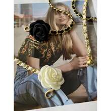 Elegant Metal Chain Belt With Camellia Ditsy Floral Design, Suitable For Dress, Shirt, Versatile Waist Chain Accessory - Multicolor - View 2