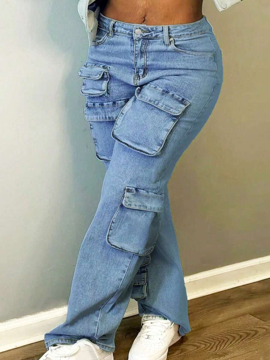 Women's Jeans, Work Pants For Women, Versatile And Comfortable Jeans, Multiple Pockets, Non Stretch Jeans - 淺色 - 查看 1
