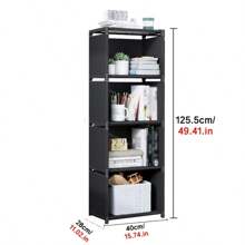 1pc 6-Tier 5-Compartment / 5-Tier 4-Compartment Silver Gray/Black/White Metal + Plastic + Non-Woven Fabric Combination, Multipurpose Storage Rack, Easy Assembly Bookshelf, Floor Stacking Storage Rack, Detachable Storage Organizer, Home Room Bedroom Kitchen Living Room School Dorm Practical Storage Rack