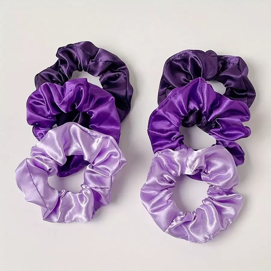 12/6pcs Silky Scrunchies Satin Scrunchies Black Brown Scrunchie Pack Ponytail Holder Hair Scrunchies Silk Scrunchy Hair Bands Hair Ties Hair Accessories