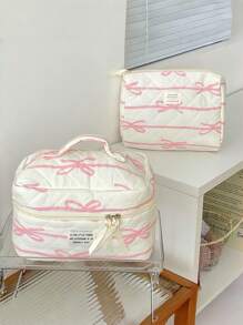 1 Pc Korean Style Pink Bowknot Makeup Bag Travel Large Cosmetic Storage Bag Portable Washing Bag