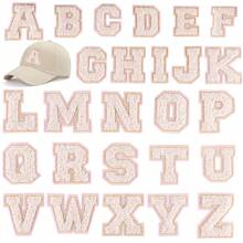 26 PEÇAS Remendos de Letras Adesivas Termofusíveis A-Z, Usados para DIY em Roupas, Tecidos, Sapatos, Bolsas, Acessórios de Vestuário com Letras (Rosa)