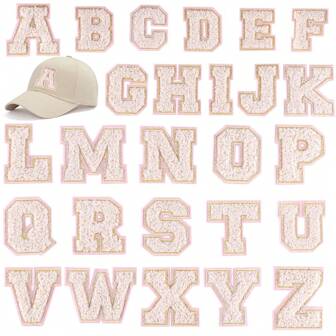 26PCS Hot Melt Adhesive Letter Patches A-Z, Used For DIY Clothing, Fabrics, Shoes, Bags, Clothing Accessories Bags With Letters (Pink)