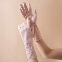 1 双女士超长珍珠防晒防滑露指手套，休闲波西米亚风派对可爱街头优雅荷叶边骑行手套，适合单身派对、生日、社交活动、日常穿着、春夏 - 彩色 - 查看 17