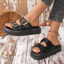 Sandalias de tacón grueso con hebilla cómodas para mujer, Modelo 2025
