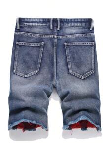 Shorts vaqueros informales de hombre en color lavado y con roturas y contraste