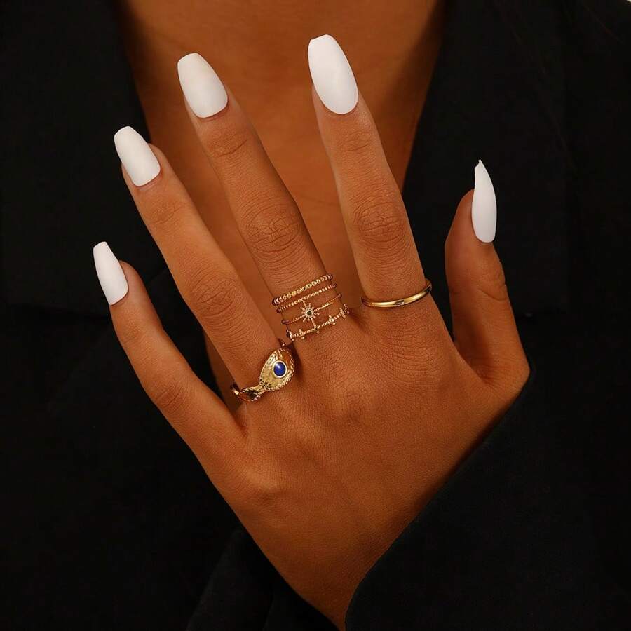 3 件/套可调节不锈钢金色星星和月亮硬币戒指套装 - 星月錢幣套裝 - 查看 1