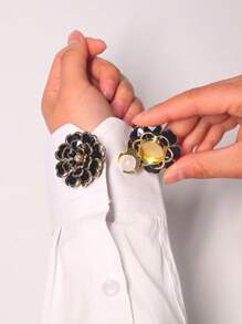 2pcs/Set Cute Flower Button Cover 3-Layer Lotus Flower Cufflinks Cover For Shirt Button Clip Clothing Decoration Cuff Links No Sewing Button Suit Dress Accessories Gift