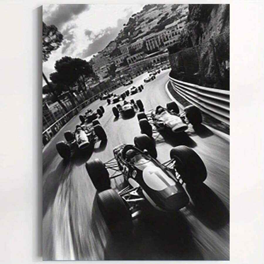 Framed  Vintage Racing Canvas Print, D Classic Car Action Poster For Living Room, Bedroom, Bar - High-Quality Cloth Wall Art Decor - Framed - View 1