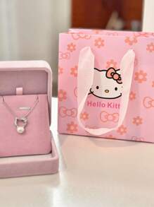 Sanrio 1pc Sanrio Brand Cultured Pearl Necklace Set With Earrings, Rhinestone Kitty Cat Pendant Necklace, Gifts For Girlfriend, Birthday, Best Friends