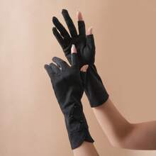 1 双女士超长珍珠防晒防滑露指手套，休闲波西米亚风派对可爱街头优雅荷叶边骑行手套，适合单身派对、生日、社交活动、日常穿着、春夏 - 彩色 - 查看 13