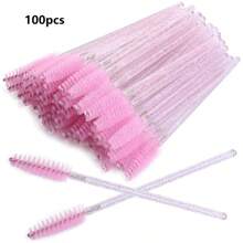 100 Pcs Disposable Mascara Wands, Crystal Eyebrow Spoolies Brush For Eyelash Extensions, Pink Lash Brushes With Container