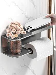 1pc Wall Mounted Paper Towel Holder, Toilet Fragrance Storage Rack, Multifunctional Storage Rack, Paper Roll Holder, Suitable For Kitchen And Bathroom, Bathroom Accessories