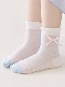 5 pares de calcetines para niños con diseños de corazón, moño y animales lindos, uso elegante y casual diario, calcetines de media caña suaves y cómodos de malla