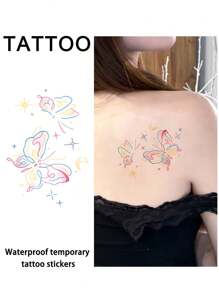 1 件蝴蝶临时纹身防水防汗逼真仿假纹身适用于女性和男性纹身贴纸适用于手臂、胸部、腿部、腹部、腰部、手指、颈部现代人体艺术 - 彩色 - 查看 8