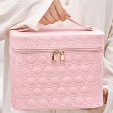 Makeup Bag With Light Up LED Mirror Travel Cosmetic Gifts Storage Case Portable - Pink - View 2