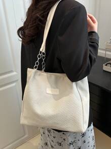 Bolso de hombro tipo tote con múltiples bolsillos en unicolor y cadena