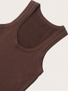 Simple Sleeveless Knit Top For Spring And Summer Casual Elegant - Coffee Brown - View 3