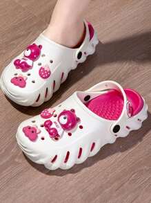 女士 EVA 卡通轻便防滑一脚蹬两穿设计平底休闲透气凉鞋 适合春夏季 - 玫紅色 - 查看 2