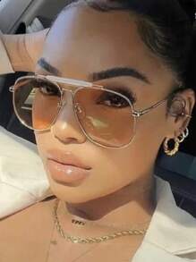 欧美风格女士金属蛙眼超大时尚眼镜，2025年新款，适合夏季海滩度假、户外、旅行 - 灰色 - 查看 5