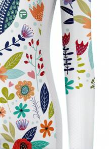 1pc HIRBGOD Sportive Fitted Women Long Sleeve Cycling Jersey, Stand Collar Cartoon Floral Print, Moisture Wicking, 3 Rear Pockets, Reflective Strips, Zippered, Lightweight Quick-Drying Polyester Spandex Fabric, Suitable For Sports, Outdoor, Mountain Biking In All Seasons White Spring - White - View 3
