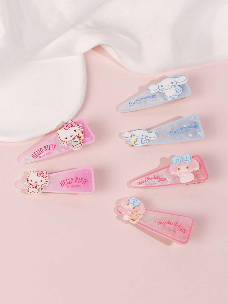 Sanrio Pinza de pelo con diseño de Hello Kitty, Cinnamoroll y Melody de Sanrio, set de 2 piezas de hermosos pasadores de dibujos animados, adecuados para uso diario de la mujer