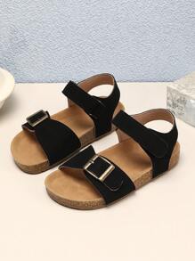 1 Pair Of Girls' Solid Color Cork Sandals With Platform, Cute Solid Color Comfortable Thick Sole, Children's Fashionable Multifunctional Anti Slip Casual Beach Vacation Sandals, Suitable For Summer Outings