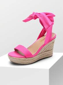 Women's Platform Wedges  Sandals Open Toe Espadrilles Tie Lace Up Cute Fashion Ankle Strap  Dressy Summer Shoes - 玫紅色 - 查看 2
