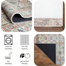 3x5 Rug - Machine Washable Entry Rug With Non-Slip Backing, Ideal For Enteryway, Kitchen, Bathroom, Laundry Room - Vintage, Easy Clean, Durable, Low Pile Rug