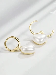 1 对时尚心形仿珍珠吊坠耳环，节日珠宝礼物，适合女孩日常佩戴母亲节