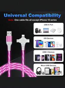 Light Up Phone Charger Cord, Multi LED Charging Cable RGB Glowing Gradual Lighting USB C Cable Fast Charging Cable Universal 3 In 1 Charger Cable Adapter Micro USB Type-C 3.3FT/6.6FT Compatible With IPhone, Android, Camera, MP3 Universal Adapter Nan MFi Certified - 3 In 1-colorful - View 6