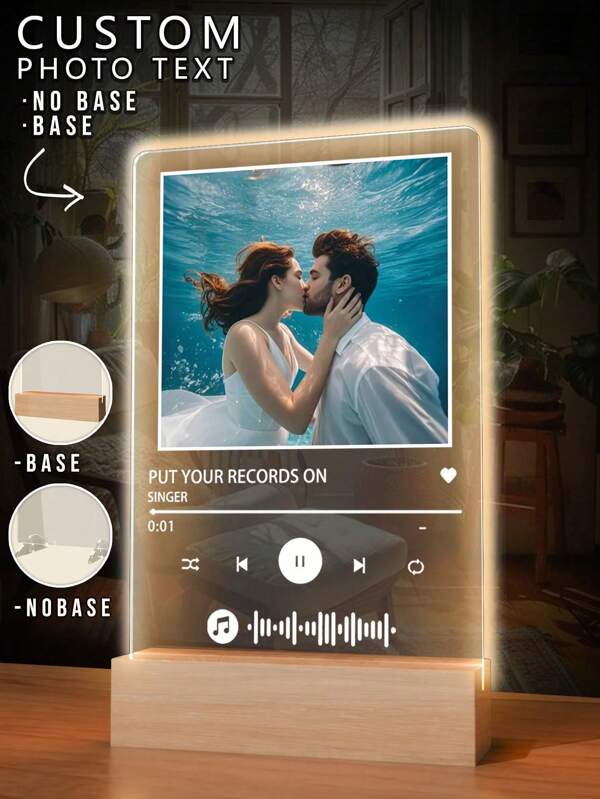 Luce notturna retroilluminata in acrilico personalizzata con foto e musica, regalo personalizzato per famiglia/amici/fidanzata/fidanzato/mamma/papà, decorazione per la casa, anniversari, multifunzionale, decorativa, adatta per sala da tè, casa, giardino, ufficio, per anniversari, San Valentino, Festa della Mamma, compleanni, Festa del Papà, laurea, matrimoni, inaugurazione casa