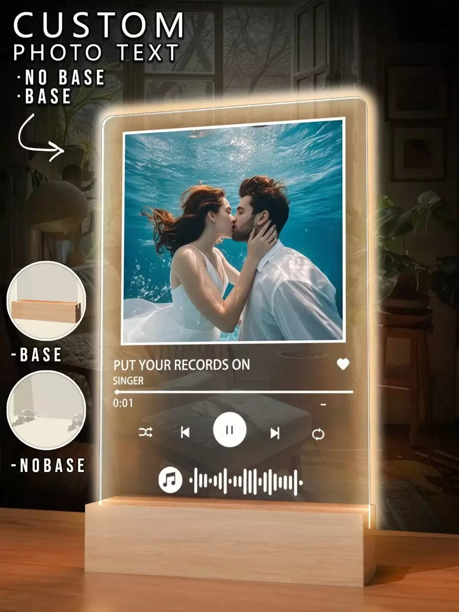 Luz de noche retroiluminada personalizada con foto y música, regalo personalizado para familia/amigo/novia/novio/mamá/papá, decoración del hogar, aniversario. 1 pieza multifuncional, ornamental, reutilizable, exquisita, elegante, linda, de alta calidad, personalizada, única, regalos ideales para el Día de San Valentín, decoración del Día de San Valentín, cumpleaños, graduación, multifuncional, de alta calidad, para aniversarios, para el Día de la Madre, para cumpleaños, para bodas, para inauguración de la casa, decoración del hogar, artesanías personalizadas, ambiente cálido, renovación otoñal del hogar, decoración navideña