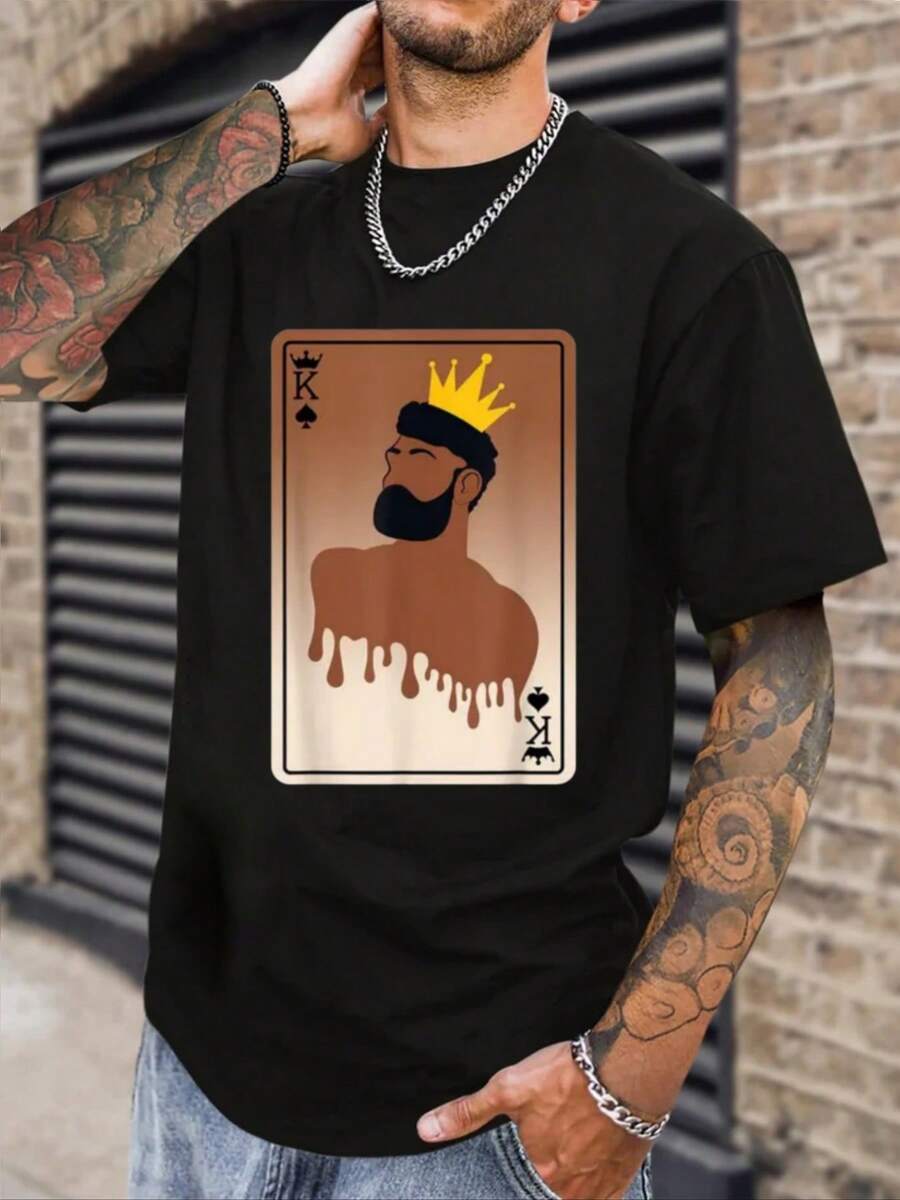 Camiseta De Algodón 220g Con Motivo De Carta De Poker - Negro - Ver 1