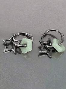 1pair Korean Star Earrings For Women Gothic Pentagram Pendant Earrings Y2K Punk Earrings Removable Simple Earrings Hip Hop Jewelry - Pentagram - View 1