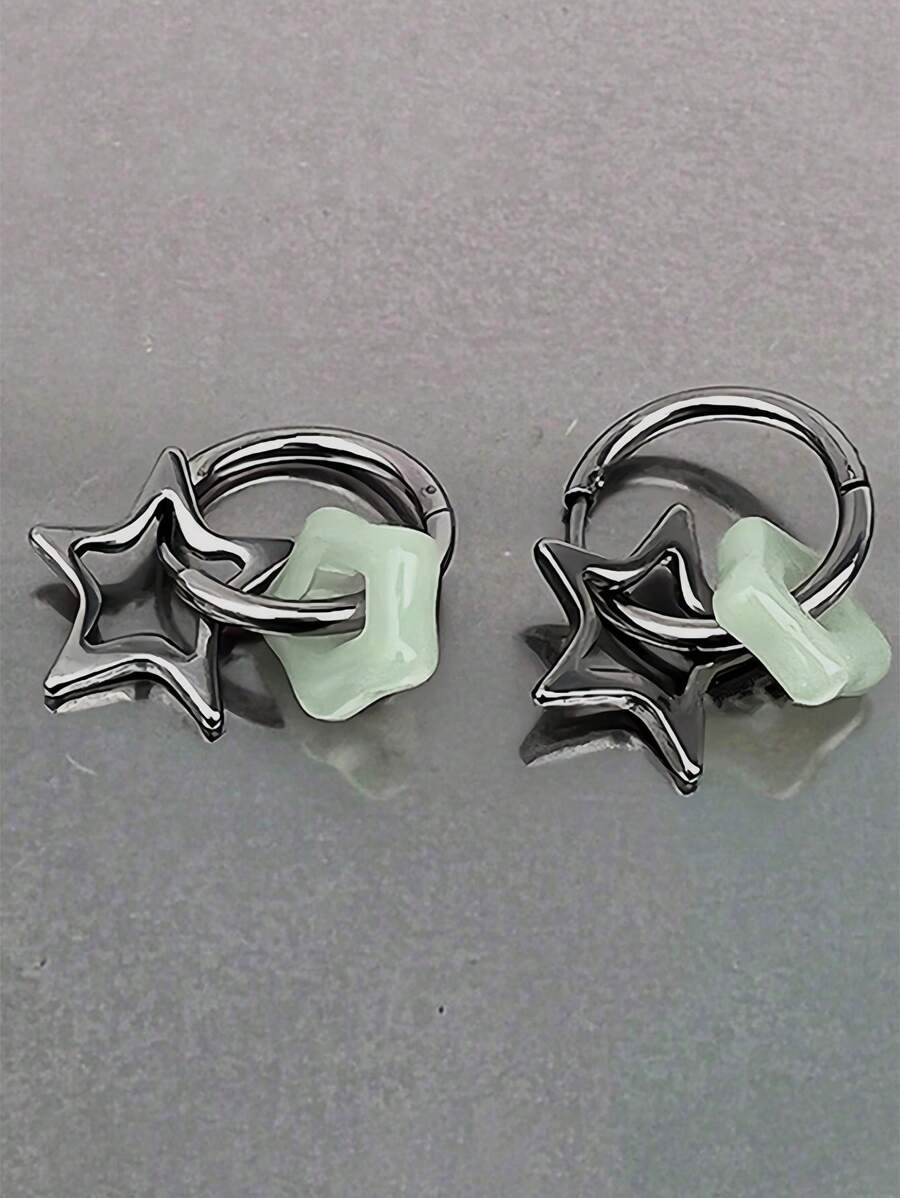 1pair Korean Star Earrings For Women Gothic Pentagram Pendant Earrings Y2K Punk Earrings Removable Simple Earrings Hip Hop Jewelry - Pentagram - View 1