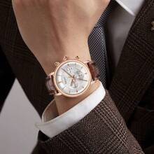 Deesio 1 pieza Reloj de cuarzo casual para hombres con correa de cuero, caja de acero inoxidable 316L, mejor opción de regalo