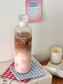 1 Peça de Copo Plástico Transparente com Laço e Escala de Tempo, Garrafa de Água Portátil Criativa, Adequada para Fitness, Garrafa de Água Esportiva da Moda, Garrafa à Prova de Vazamentos Simples, Copo de Suco, o Presente Ideal