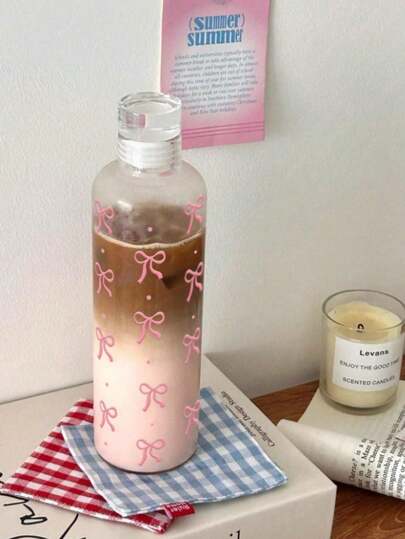 1 Peça de Copo Plástico Transparente com Laço e Escala de Tempo, Garrafa de Água Portátil Criativa, Adequada para Fitness, Garrafa de Água Esportiva da Moda, Garrafa à Prova de Vazamentos Simples, Copo de Suco, o Presente Ideal