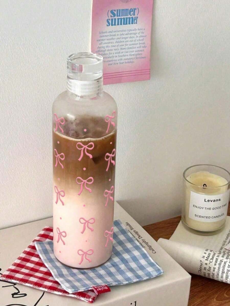 1 Peça de Copo Plástico Transparente com Laço e Escala de Tempo, Garrafa de Água Portátil Criativa, Adequada para Fitness, Garrafa de Água Esportiva da Moda, Garrafa à Prova de Vazamentos Simples, Copo de Suco, o Presente Ideal