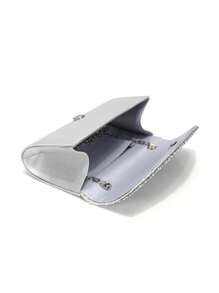 Valentine's Day Gift Love Holiday Date Silver Clutch Bags V Design Metal Chain Glitter Sequined Evening Bags With Envelope Party Wedding Casual Lady Handbags Banquet Dinner Purse - Silver - View 8